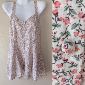 Onetheland Buckle Ditzy Pink Floral Lattice Back Garden Fairy Mini Dress Size L